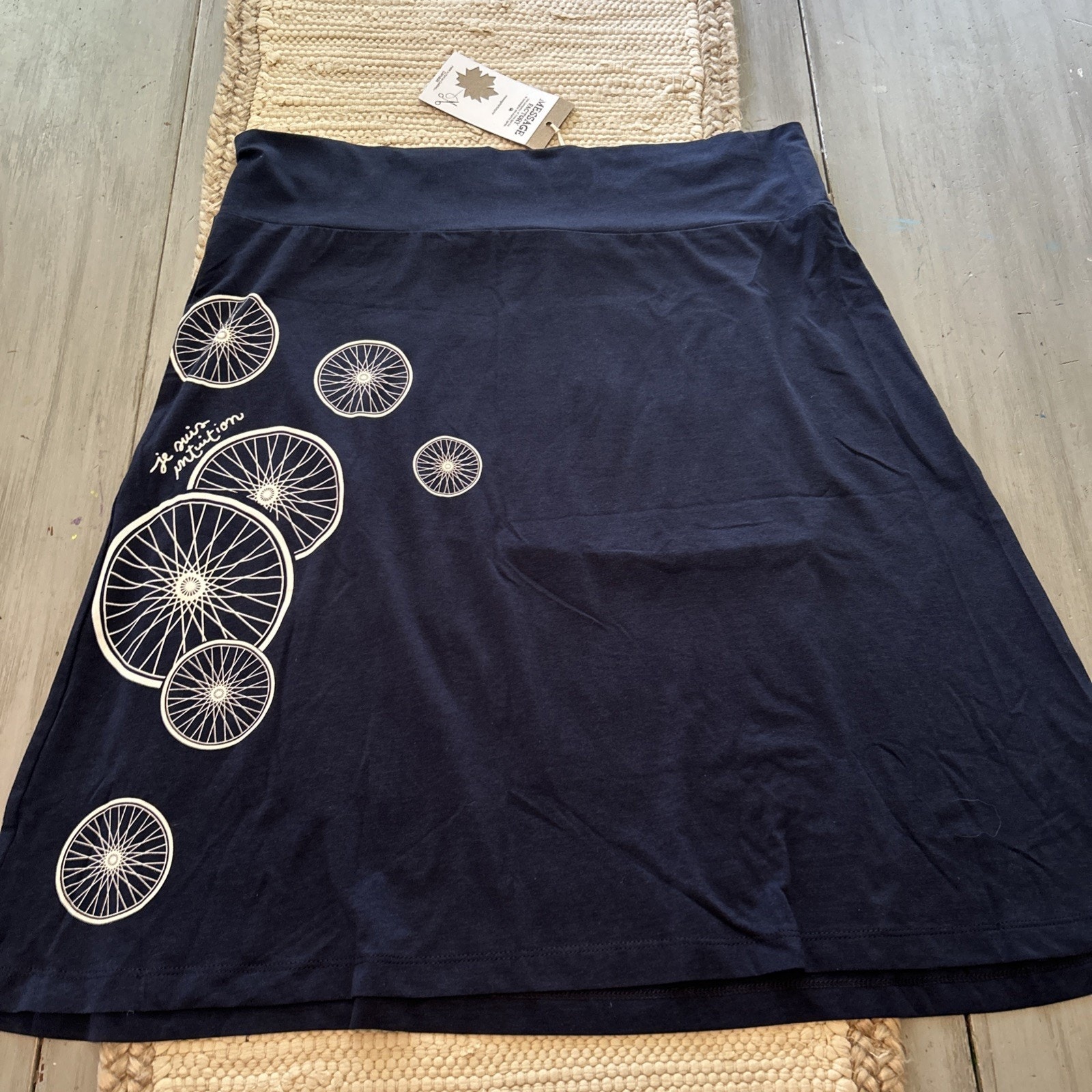 Message Factory Navy Blue White Bicycle Wheel Screen Print Straight Skirt Sz Xxl